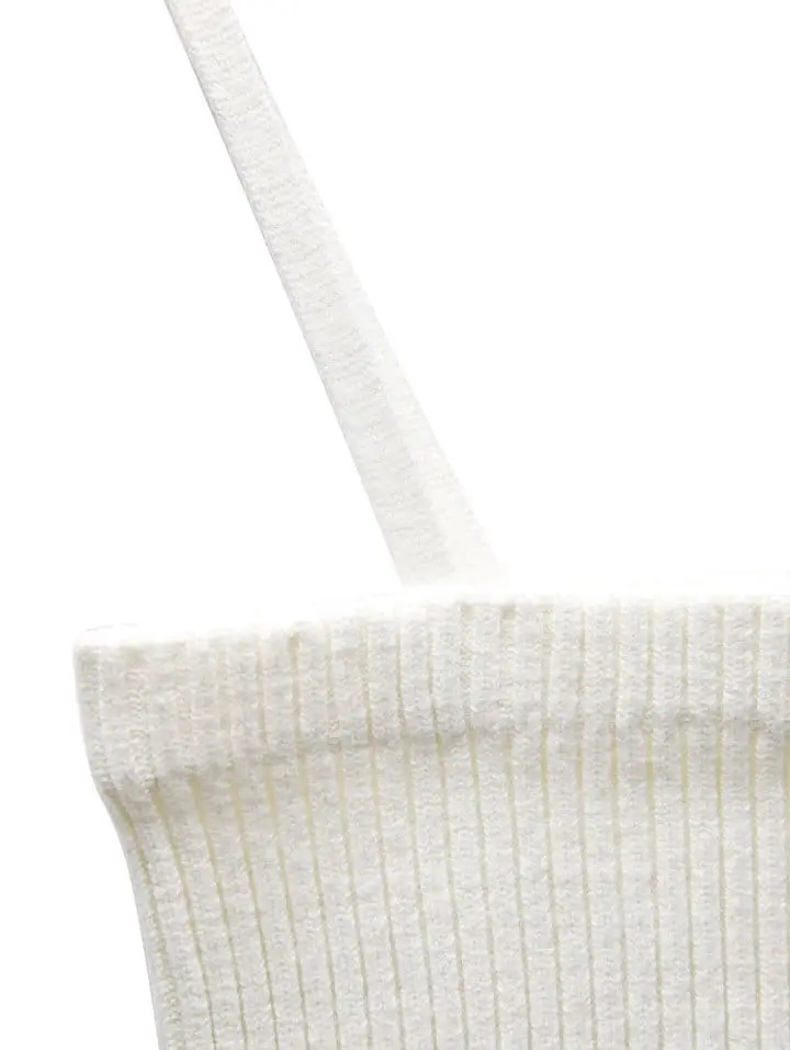 Paper Moon - Korean Women Fashion - #momslook - cropped ribbed strap shoulder knit top - 6