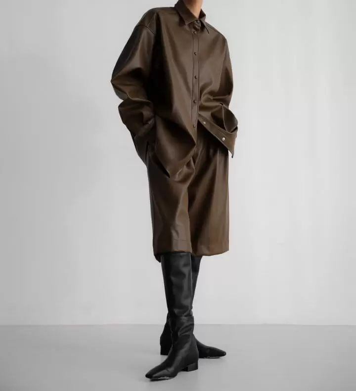 Paper Moon - Korean Women Fashion - #momslook - Classic Oversized Vegan Button Jacket