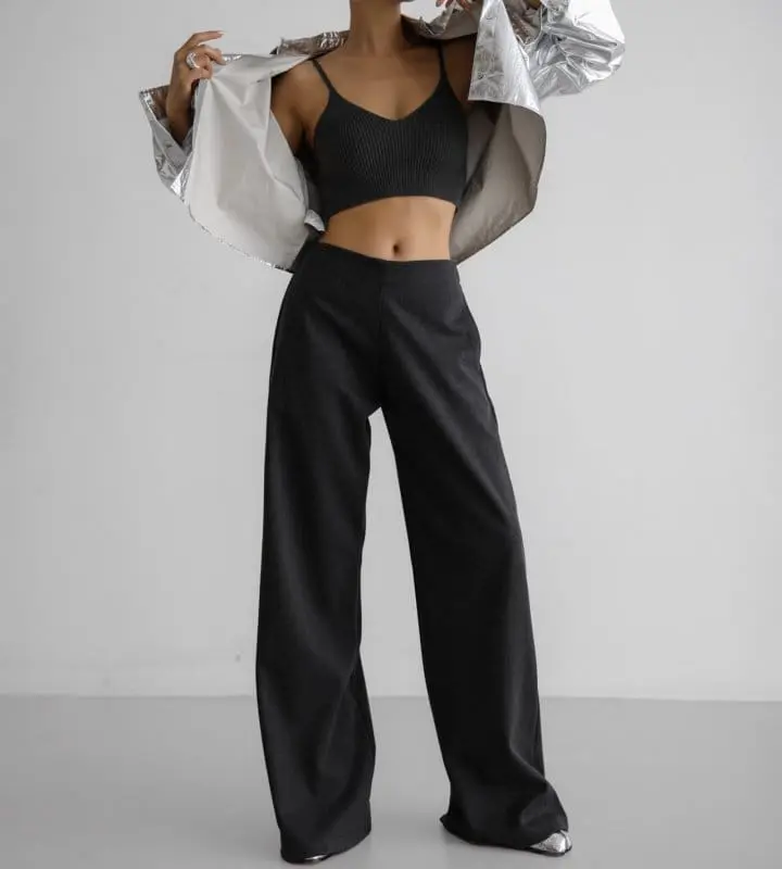 Paper Moon - Korean Women Fashion - #momslook - Herringbone Fabric Banded Wide Pants - 2