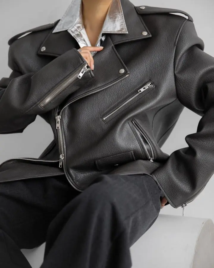 Paper Moon - Korean Women Fashion - #momslook - Chunky Zipped Vegan L Biker Jacket - 3