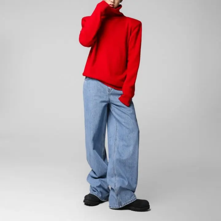 Paper Moon - Korean Women Fashion - #vintagekidsstyle - side hammer loop detail relaxed fit denim pants - 4