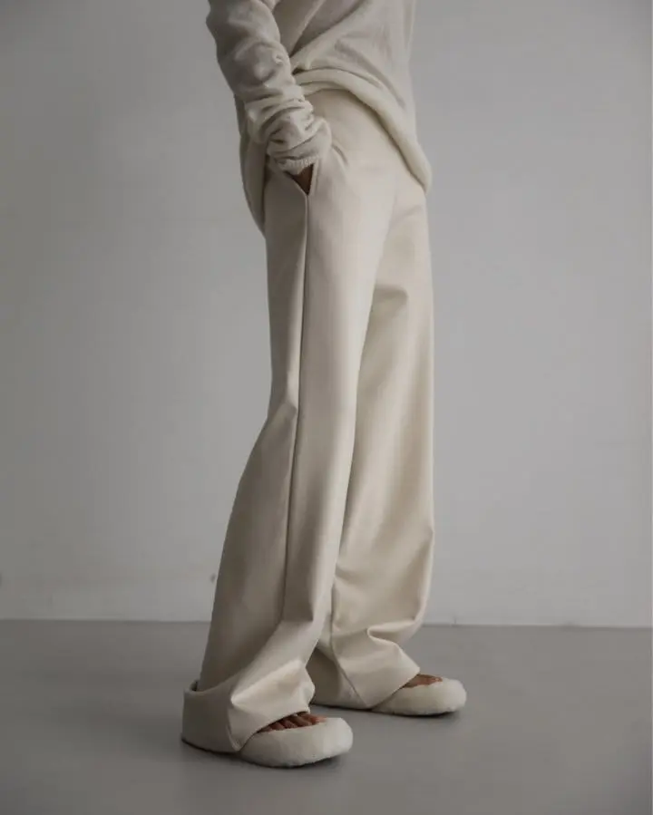 Paper Moon - Korean Women Fashion - #restrostyle - herringbone fabric banded wide trousers - 3