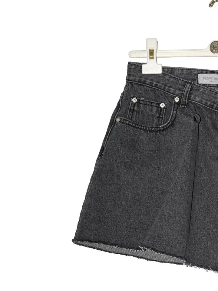 Paper Moon - Korean Women Fashion - #restrostyle - unbalanced wrap detail denim mini skirt - 6