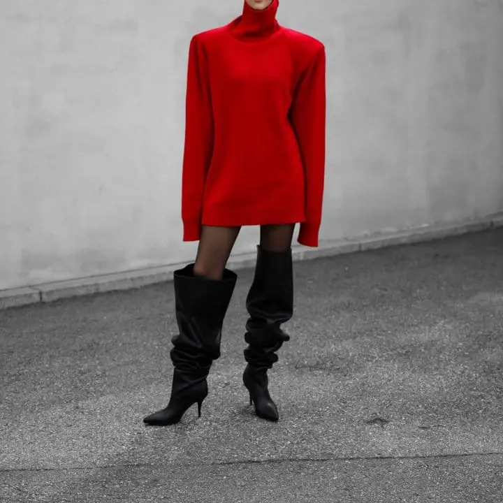Paper Moon - Korean Women Fashion - #romanticstyle - cashmere padded shoulder turtleneck mini dress