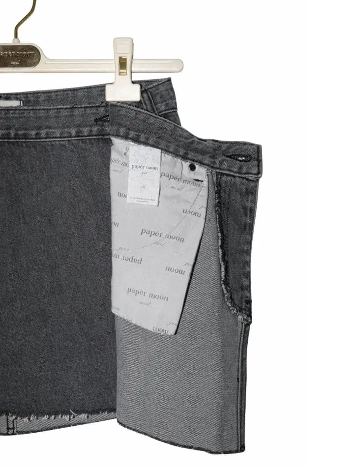 Paper Moon - Korean Women Fashion - #romanticstyle - unbalanced wrap detail denim mini skirt - 7
