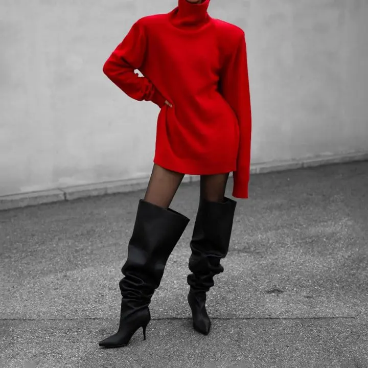 Paper Moon - Korean Women Fashion - #shopsmall - cashmere padded shoulder turtleneck mini dress - 2