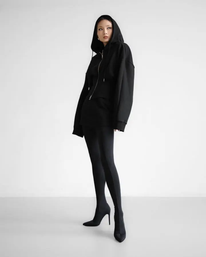 Paper Moon - Korean Women Fashion - #thatsdarling - corset detail two way hooded full zipped up