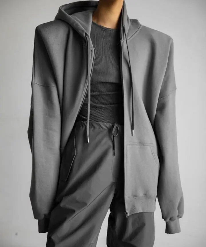 Paper Moon - Korean Women Fashion - #thatsdarling - super oversized padded shouder detail full zipped hoodie