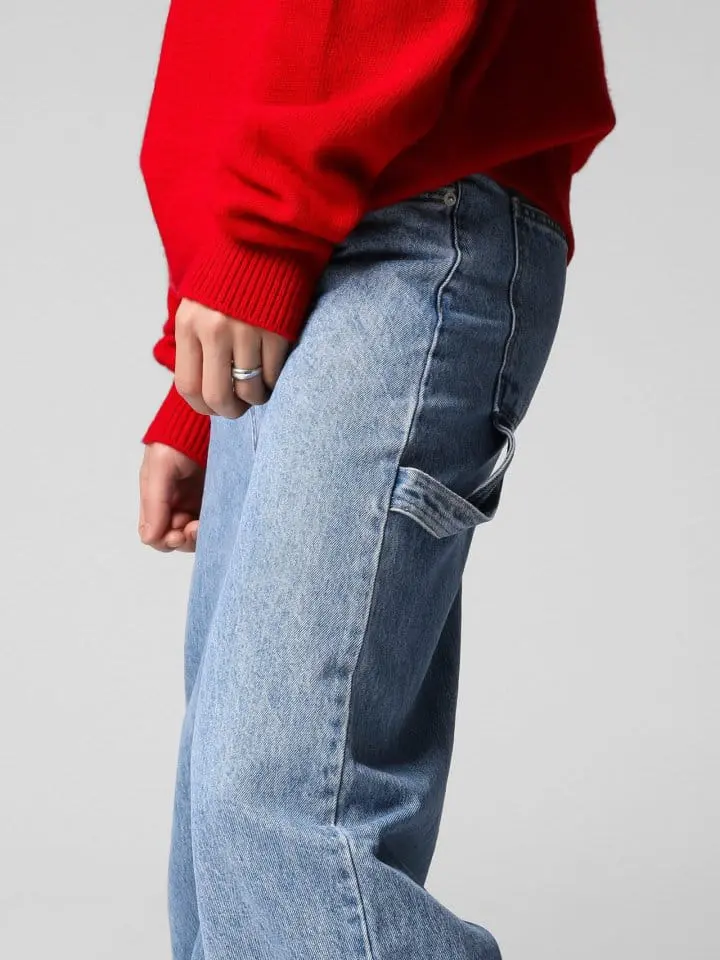 Paper Moon - Korean Women Fashion - #vintageinspired - side hammer loop detail relaxed fit denim pants - 2