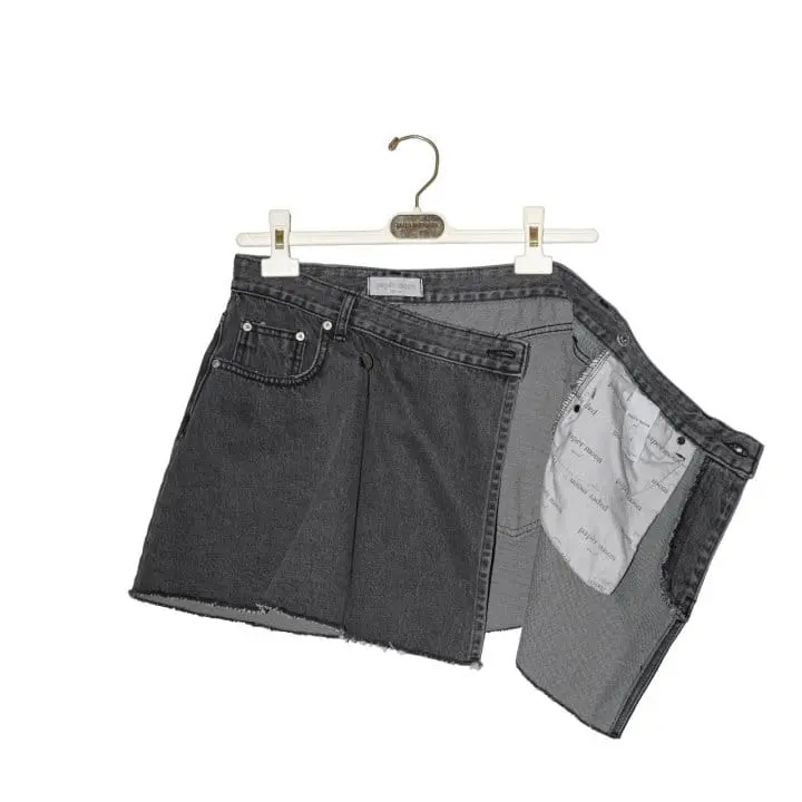 Paper Moon - Korean Women Fashion - #vintageinspired - unbalanced wrap detail denim mini skirt - 3