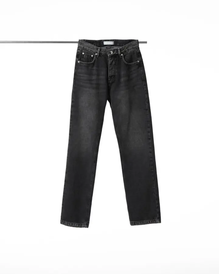 Paper Moon - Korean Women Fashion - #vintagekidsstyle - back split detail washed black straight denim jeans