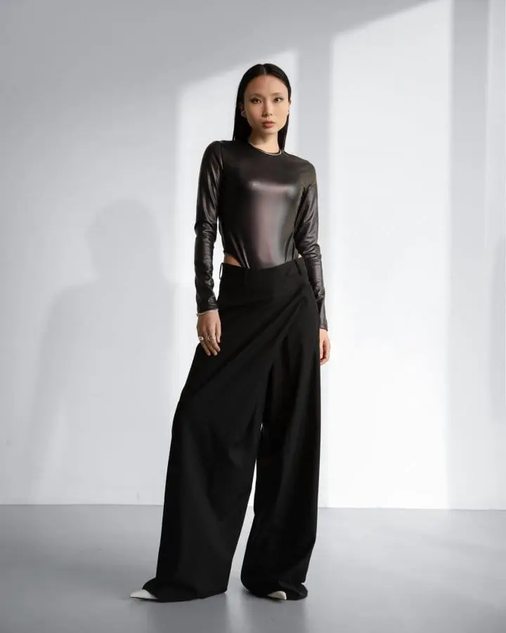 Paper Moon - Korean Women Fashion - #vintagekidsstyle - vegan leather long sleeved bodysuit