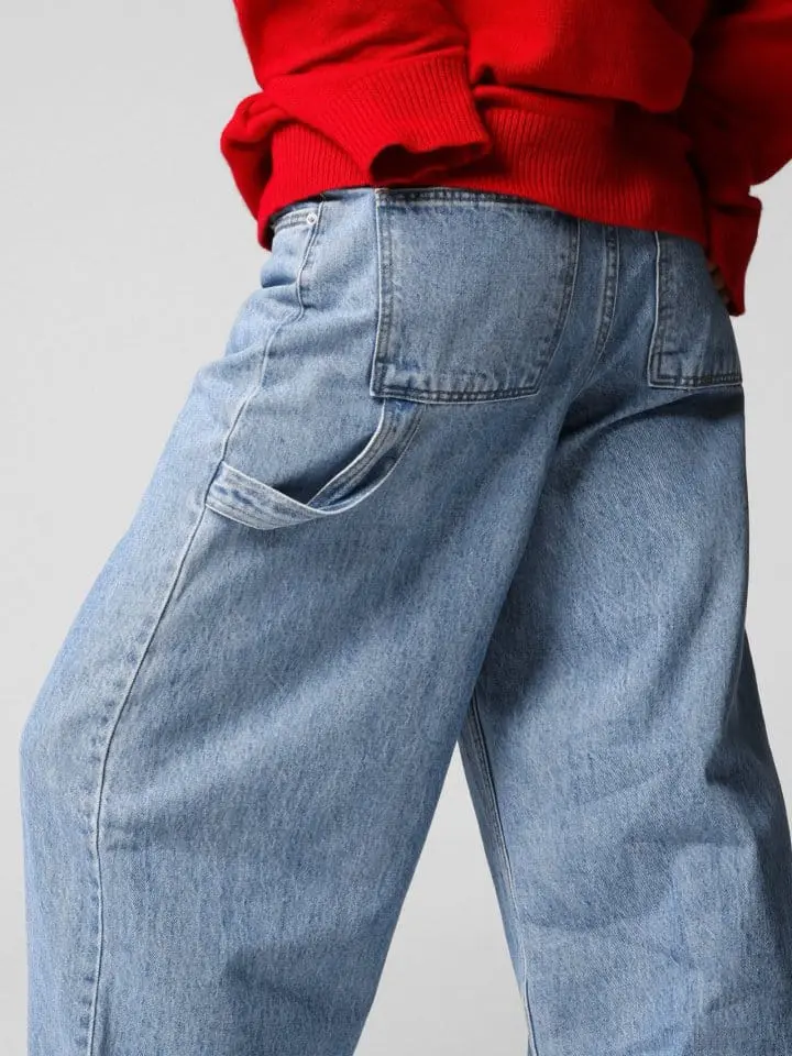 Paper Moon - Korean Women Fashion - #vintagekidsstyle - side hammer loop detail relaxed fit denim pants - 3