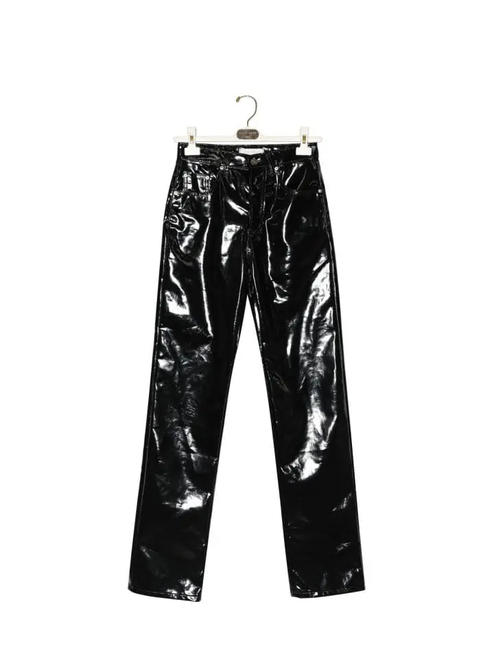 Paper Moon - Korean Women Fashion - #vintagekidsstyle - patent vegan leather coated straight pants - 5