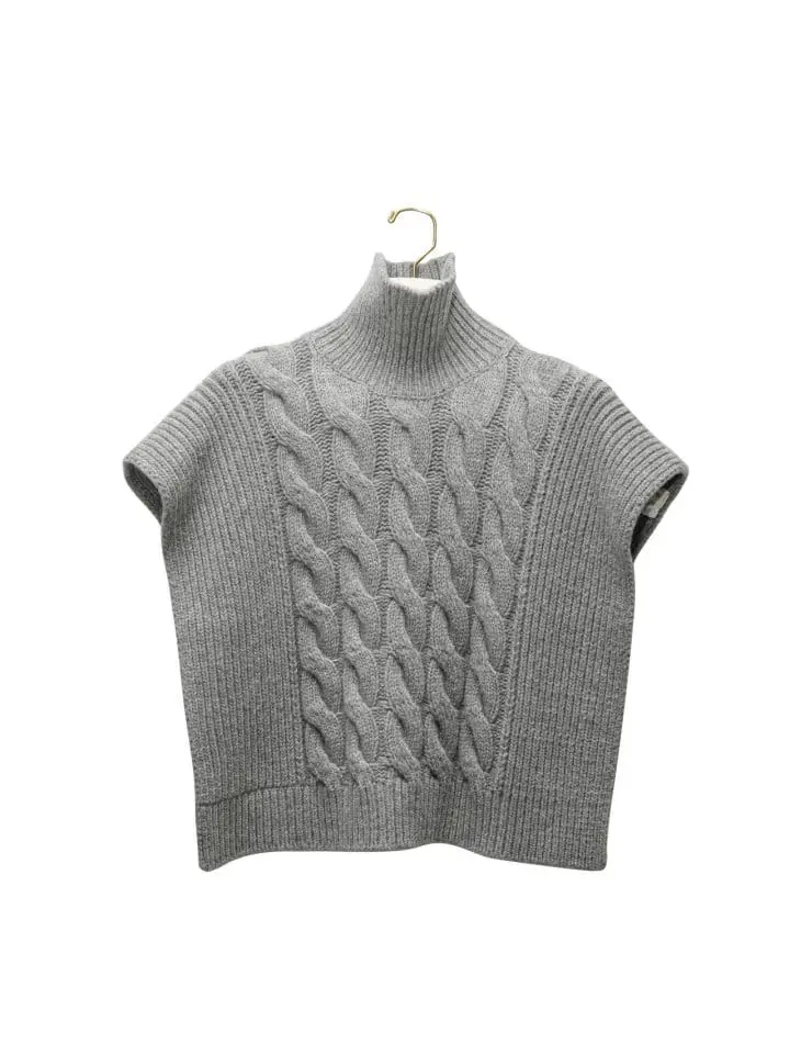 Paper Moon - Korean Women Fashion - #womensfashion - twisted chunky detail turtleneck knit cape top - 5