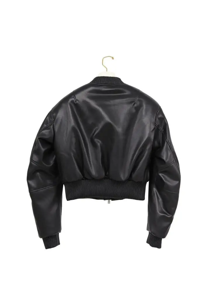 Paper Moon - Korean Women Fashion - #momslook - vegan leather cropped bomber jacket - 4
