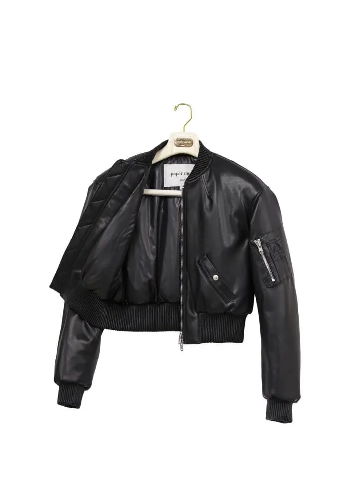 Paper Moon - Korean Women Fashion - #womensfashion - vegan leather cropped bomber jacket - 6