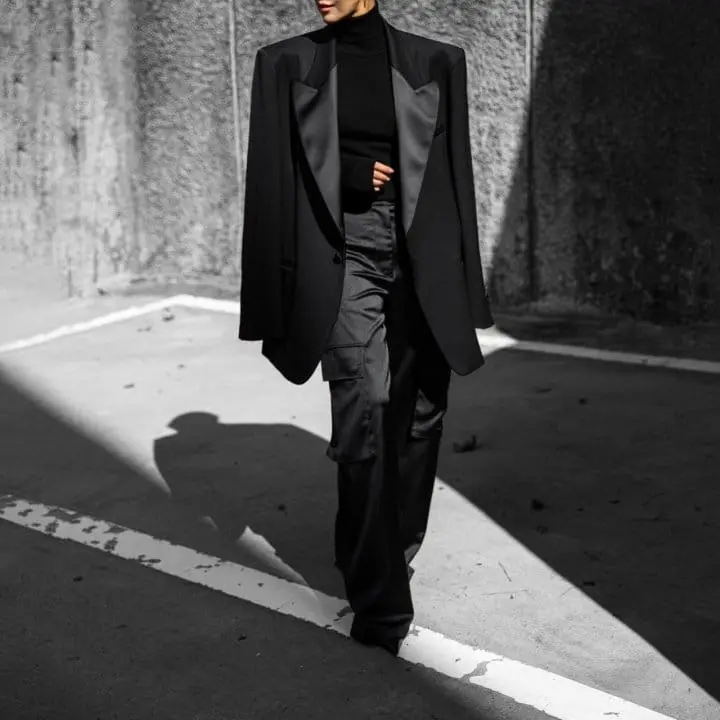 Paper Moon - Korean Women Fashion - #momslook - satin peaked lapel oversized tuxedo blazer - 4