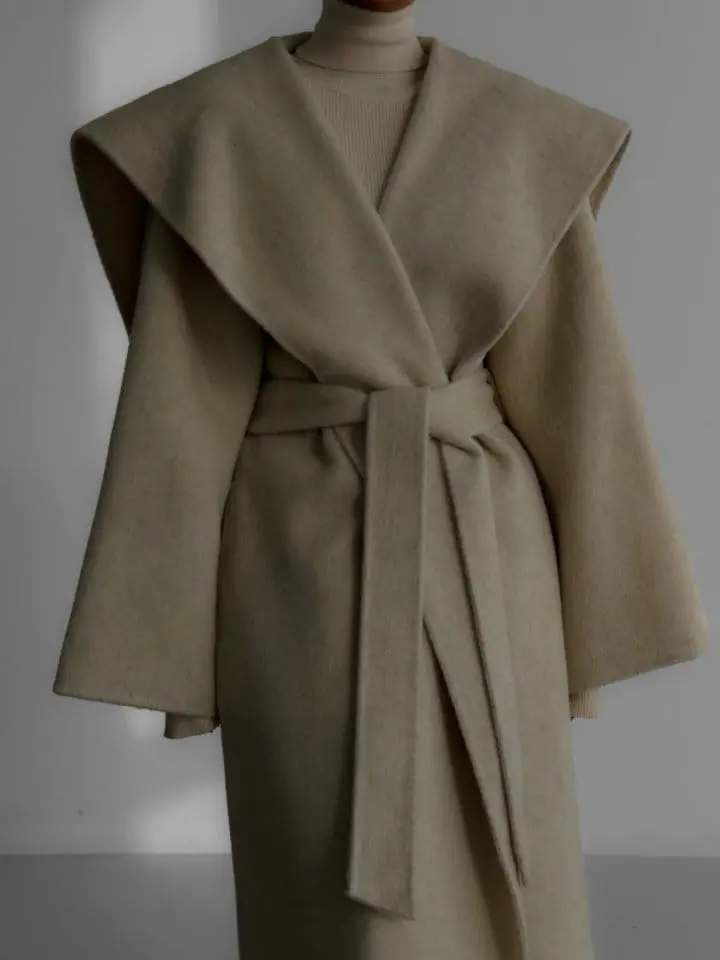 Paper Moon - Korean Women Fashion - #womensfashion - long hair wool oversized sailor collar belted handmade coat