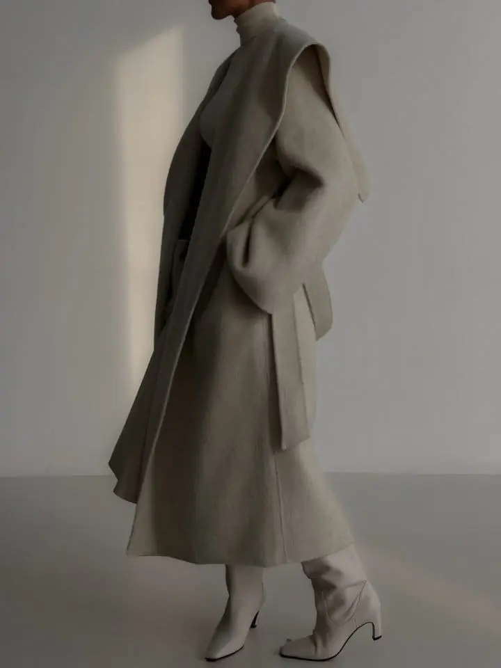 Paper Moon - Korean Women Fashion - #womensfashion - long hair wool oversized sailor collar belted handmade coat - 3