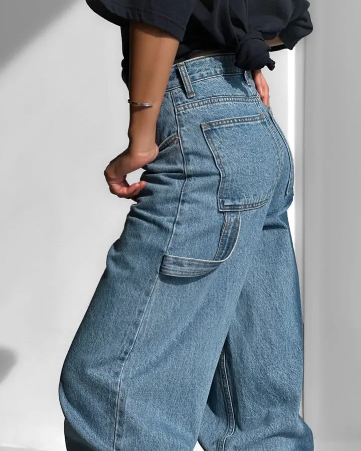 Paper Moon - Korean Women Fashion - #womensfashion - side hammer loop detail relaxed fit denim pants - 5