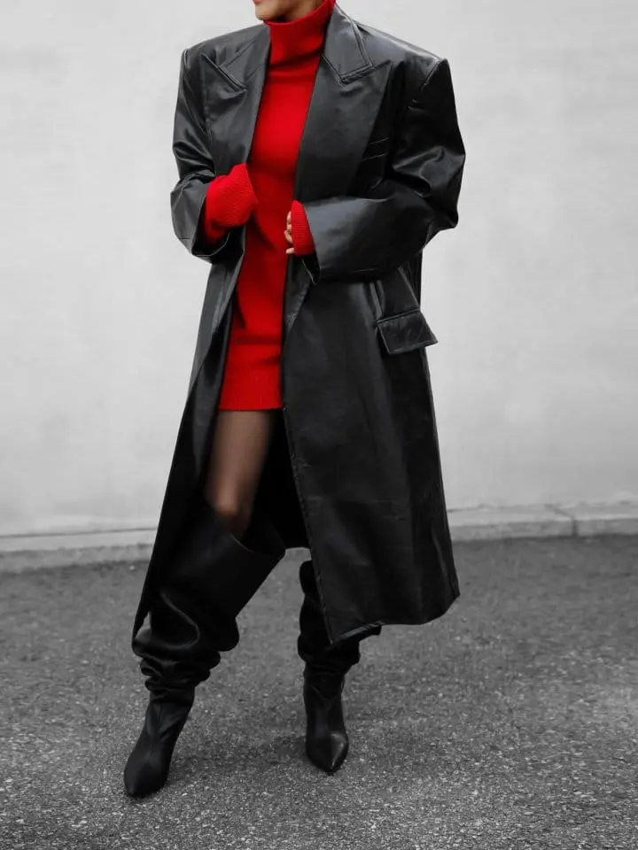 Paper Moon - Korean Women Fashion - #womensfashion - LUX peaked lapel detail vegan washed leather coat - 7