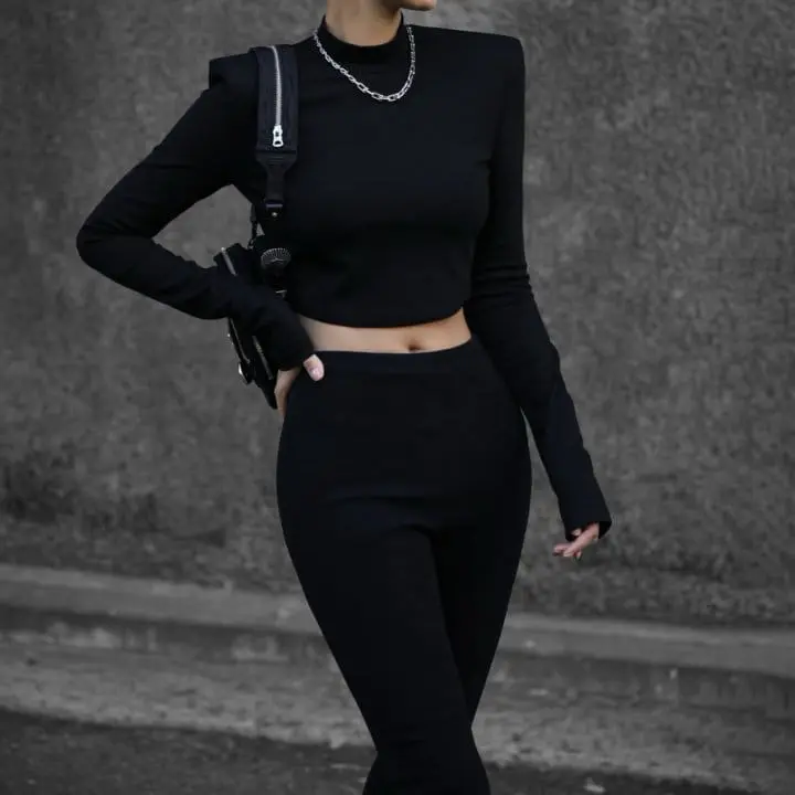 Paper Moon - Korean Women Fashion - #womensfashion - padded shoulder mock neck cropped top