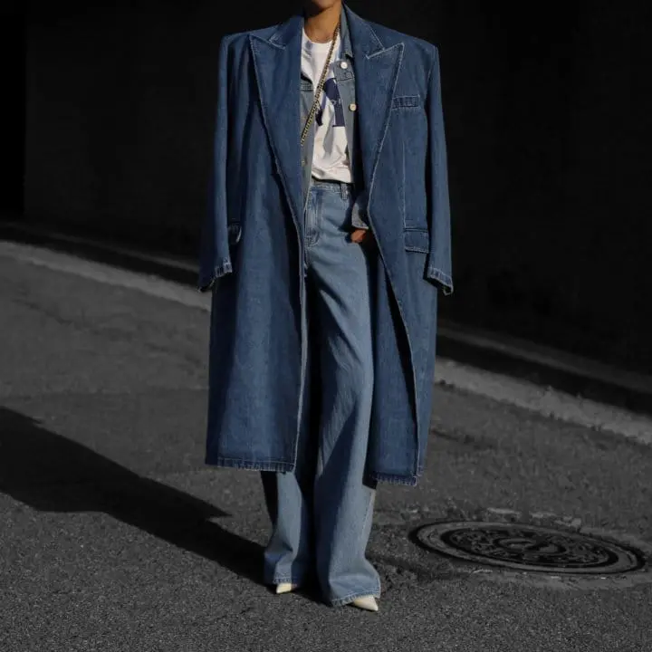 Paper Moon - Korean Women Fashion - #momslook - LUX peaked lapel detail oversized washed denim coat - 4
