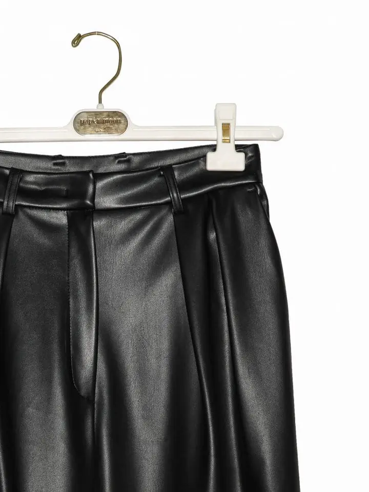 Paper Moon - Korean Women Fashion - #womensfashion - leather low waisted double pleats wide trousers - 8