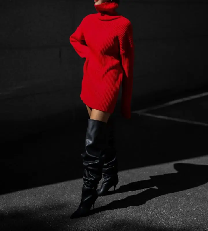 Paper Moon - Korean Women Fashion - #womensfashion - turtle neck ribbed knit mini dress - 2