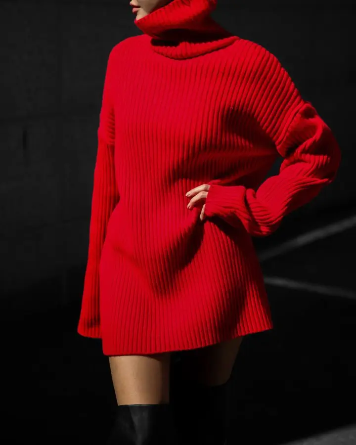 Paper Moon - Korean Women Fashion - #momslook - turtle neck ribbed knit mini dress - 4