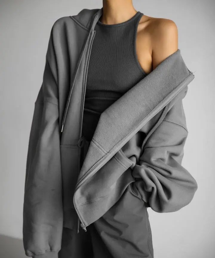 Paper Moon - Korean Women Fashion - #womensfashion - super oversized padded shouder detail full zipped hoodie - 6