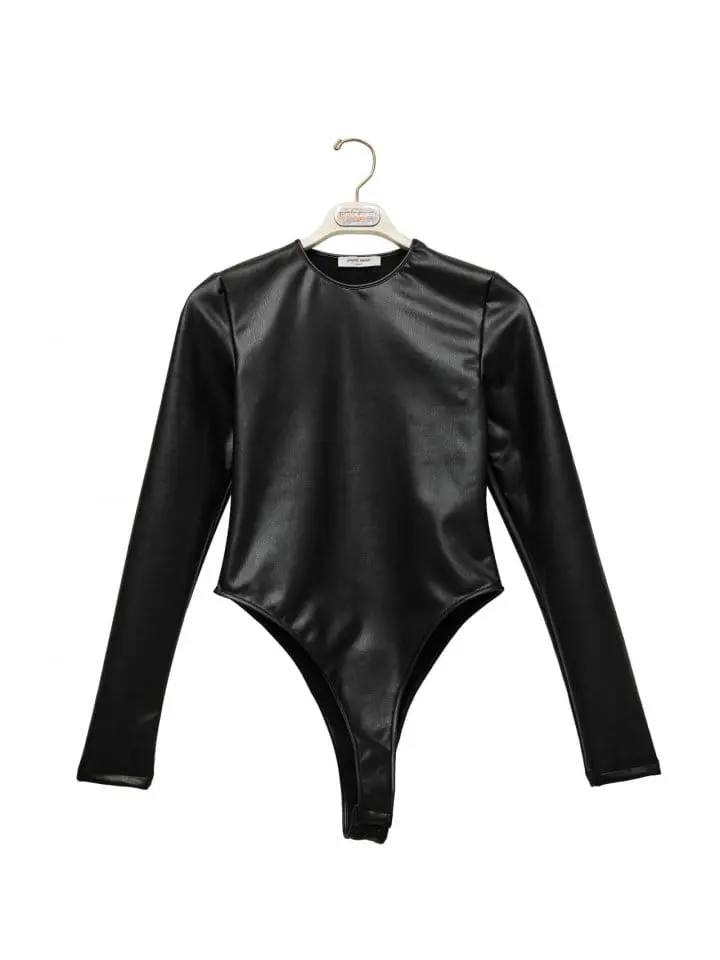 Paper Moon - Korean Women Fashion - #womensfashion - vegan leather long sleeved bodysuit - 8