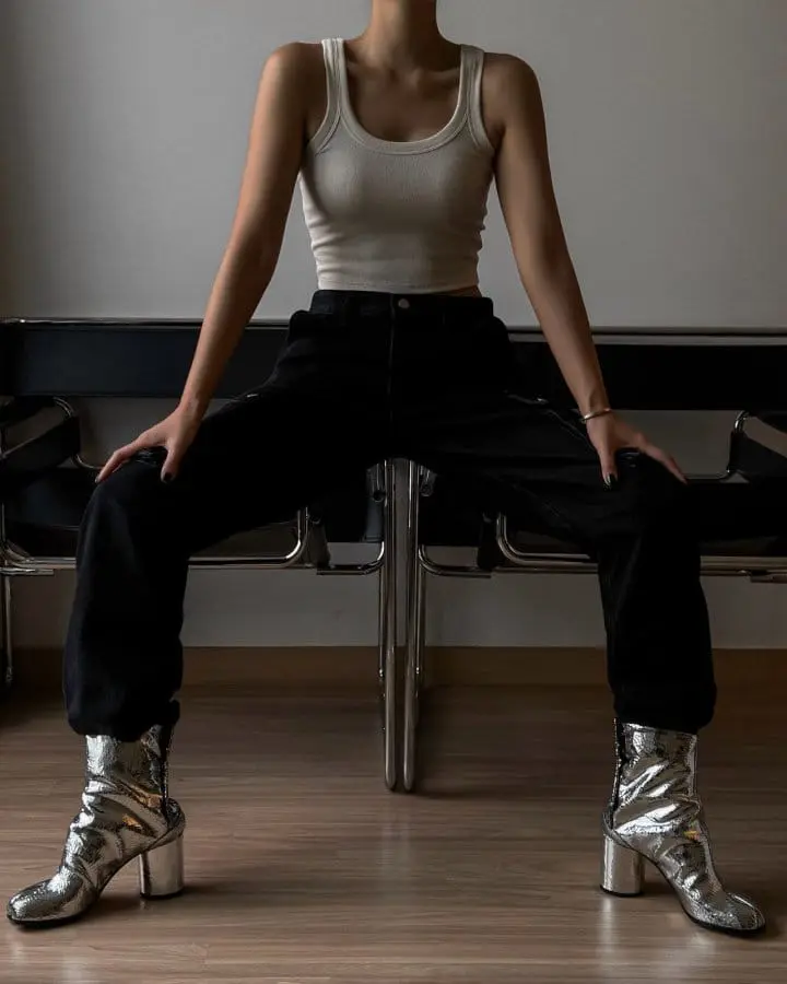 Paper Moon - Korean Women Fashion - #momslook - washed black denim low ~ rise pocket cargo jeans - 4