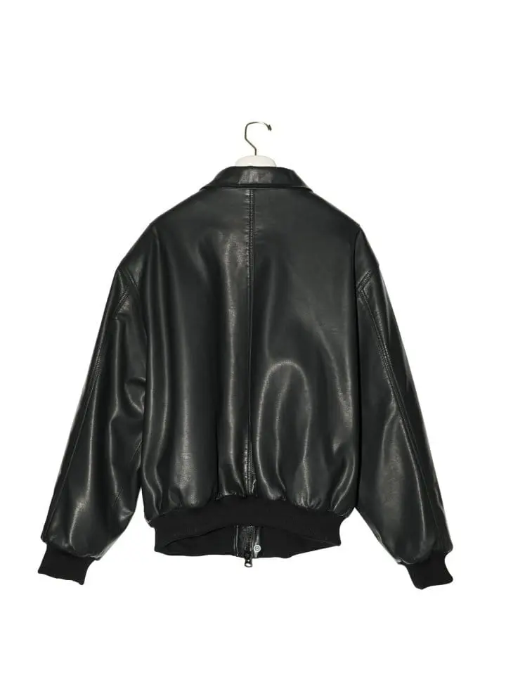 Paper Moon - Korean Women Fashion - #womensfashion - washed vegan leather shoulder padded bomber jacket - 11