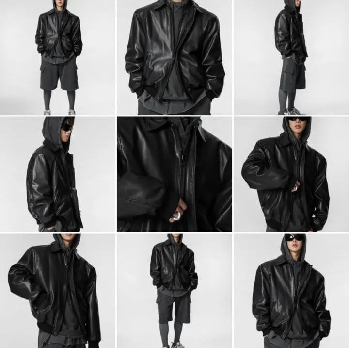 Paper Moon - Korean Women Fashion - #womensfashion - washed vegan leather shoulder padded bomber jacket - 9