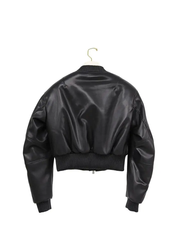 Paper Moon - Korean Women Fashion - #womensfashion - vegan leather cropped bomber jacket - 2