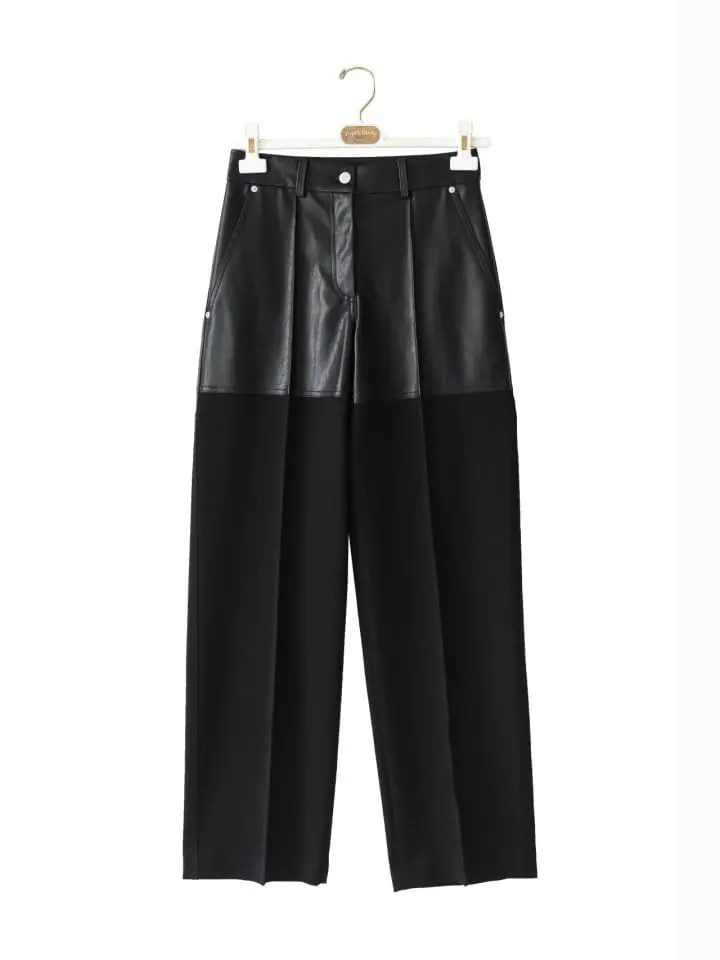 Paper Moon - Korean Women Fashion - #womensfashion - lambskin touch bi ~ fabric wide trousers - 7
