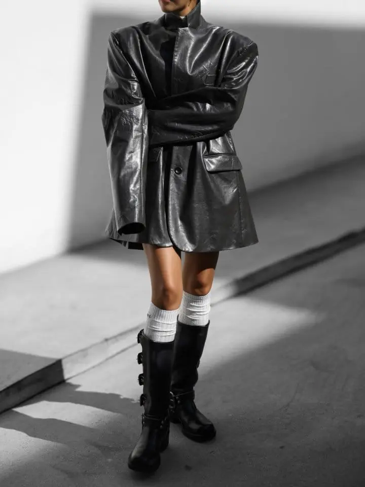 Paper Moon - Korean Women Fashion - #womensfashion - vegan washed leather oversized blazer - 11