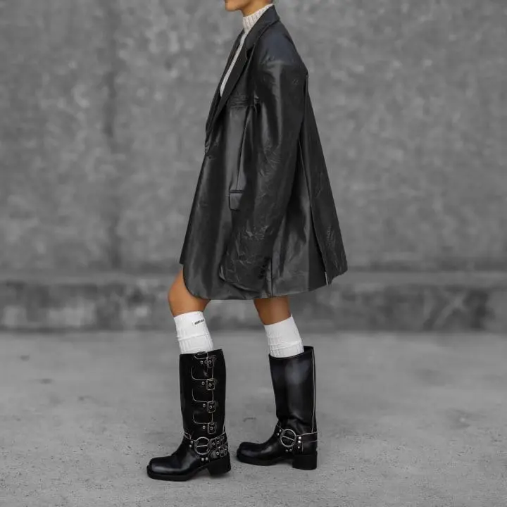 Paper Moon - Korean Women Fashion - #womensfashion - vegan washed leather oversized blazer - 3