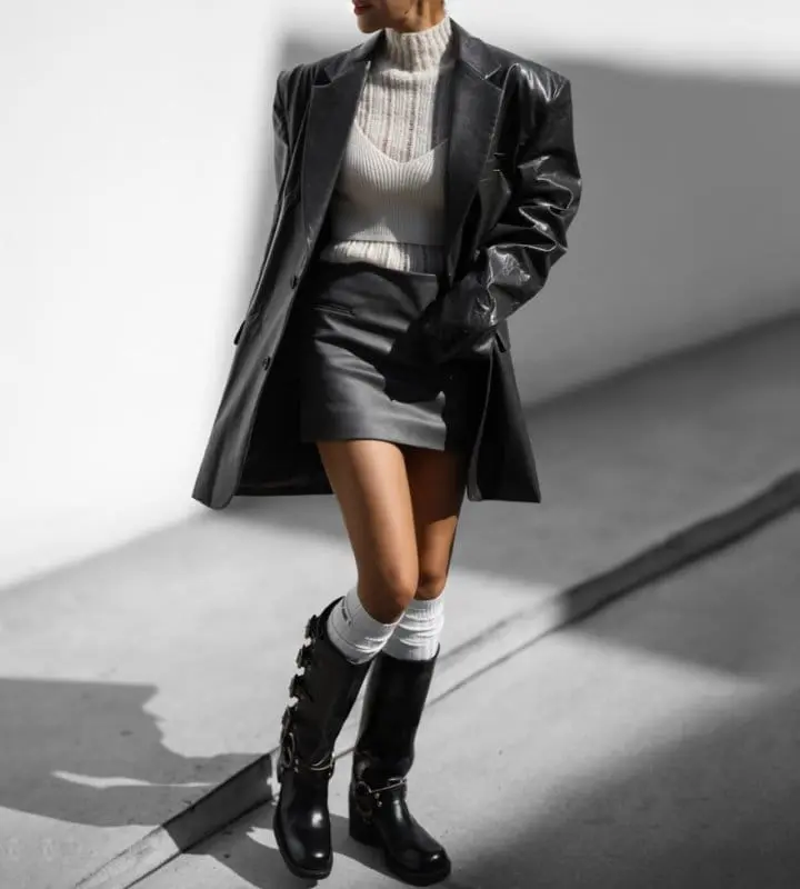 Paper Moon - Korean Women Fashion - #womensfashion - vegan washed leather oversized blazer - 5