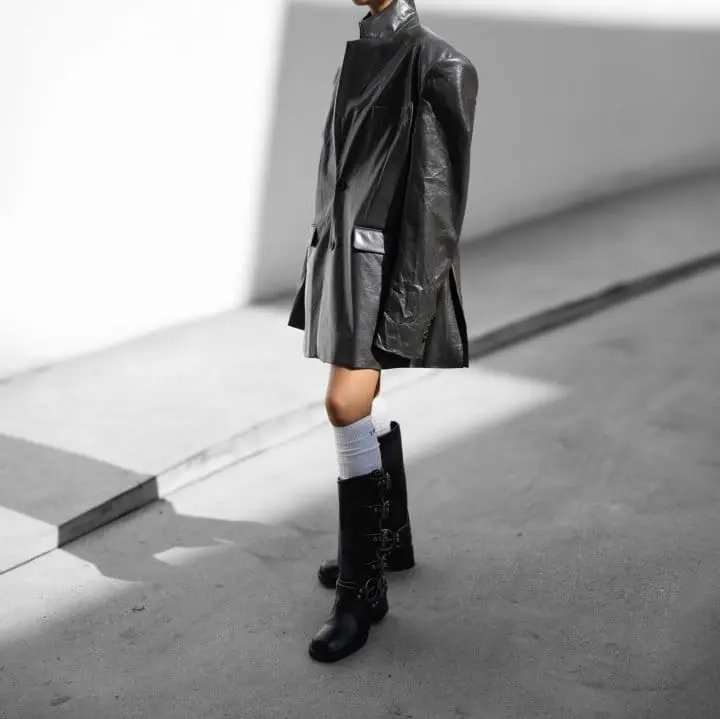 Paper Moon - Korean Women Fashion - #womensfashion - vegan washed leather oversized blazer - 9