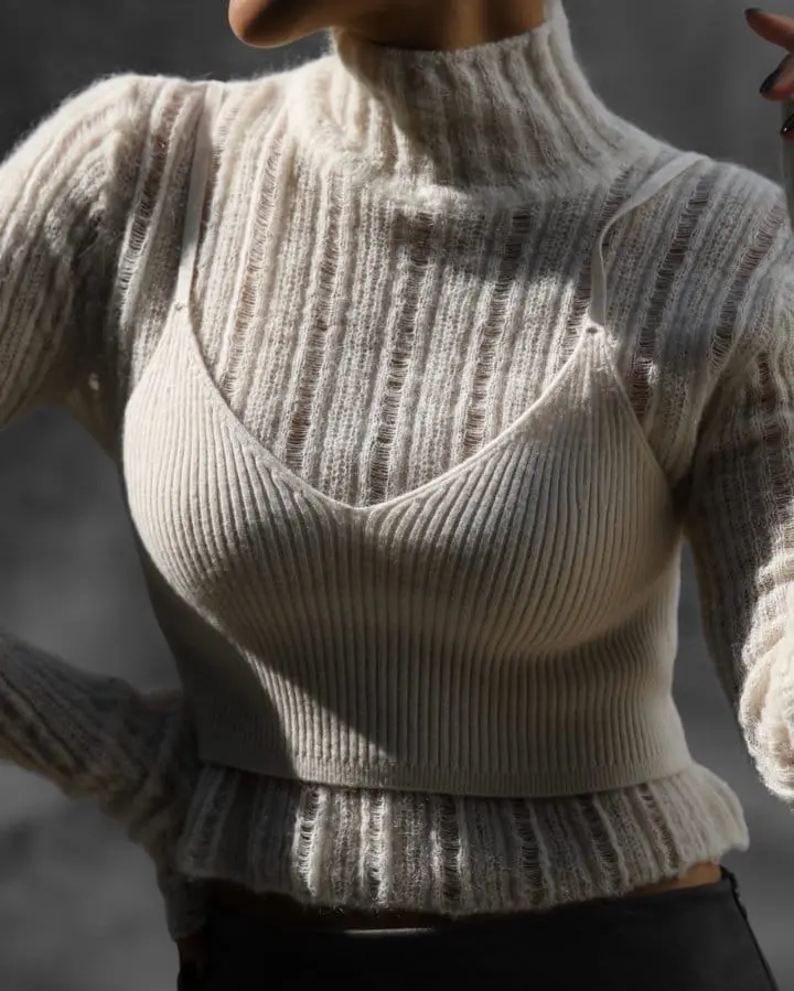 Paper Moon - Korean Women Fashion - #womensfashion - baby alpaca blend sheer mockneck knit top - 2