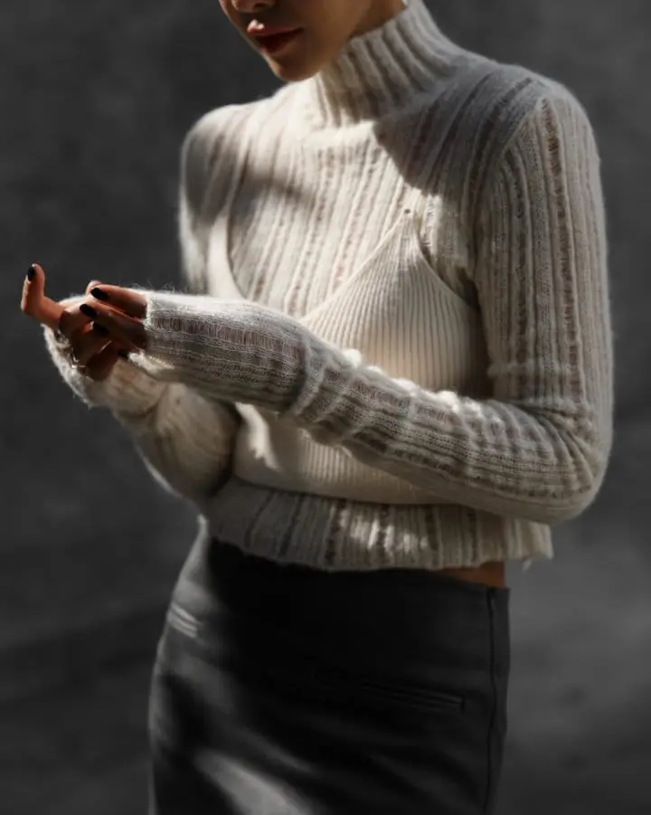 Paper Moon - Korean Women Fashion - #womensfashion - baby alpaca blend sheer mockneck knit top - 6