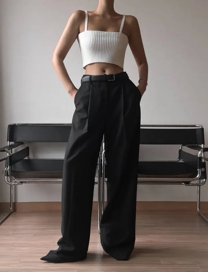 Paper Moon - Korean Women Fashion - #womensfashion - cropped ribbed strap shoulder knit top