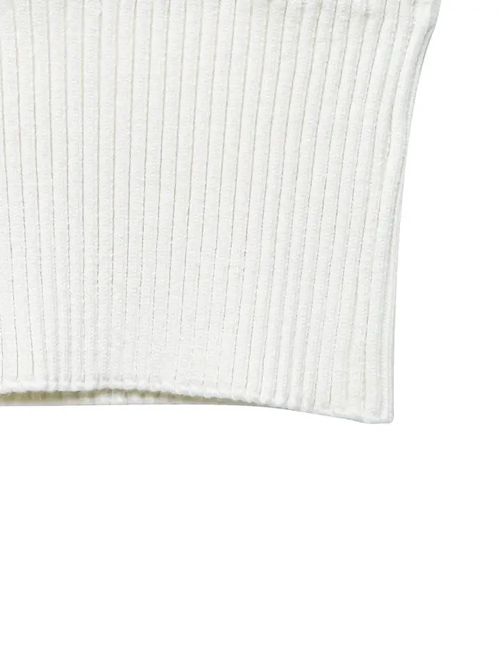 Paper Moon - Korean Women Fashion - #womensfashion - cropped ribbed strap shoulder knit top - 11