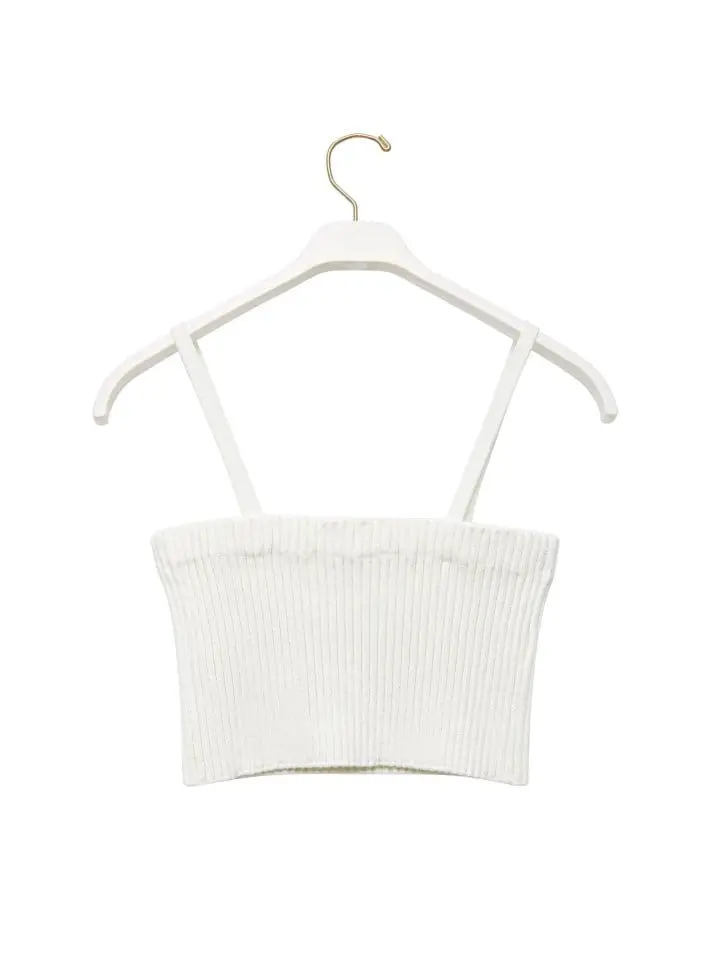 Paper Moon - Korean Women Fashion - #womensfashion - cropped ribbed strap shoulder knit top - 5