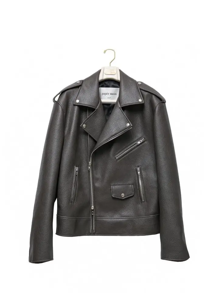 Paper Moon - Korean Women Fashion - #momslook - Chunky Zipped Vegan L Biker Jacket - 4