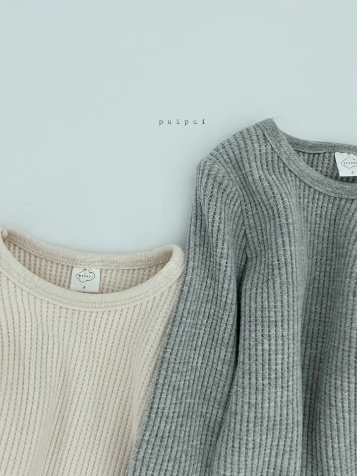 Puipui - Korean Children Fashion - #Kfashion4kids - Cream Fleece Waffle Tee - 8