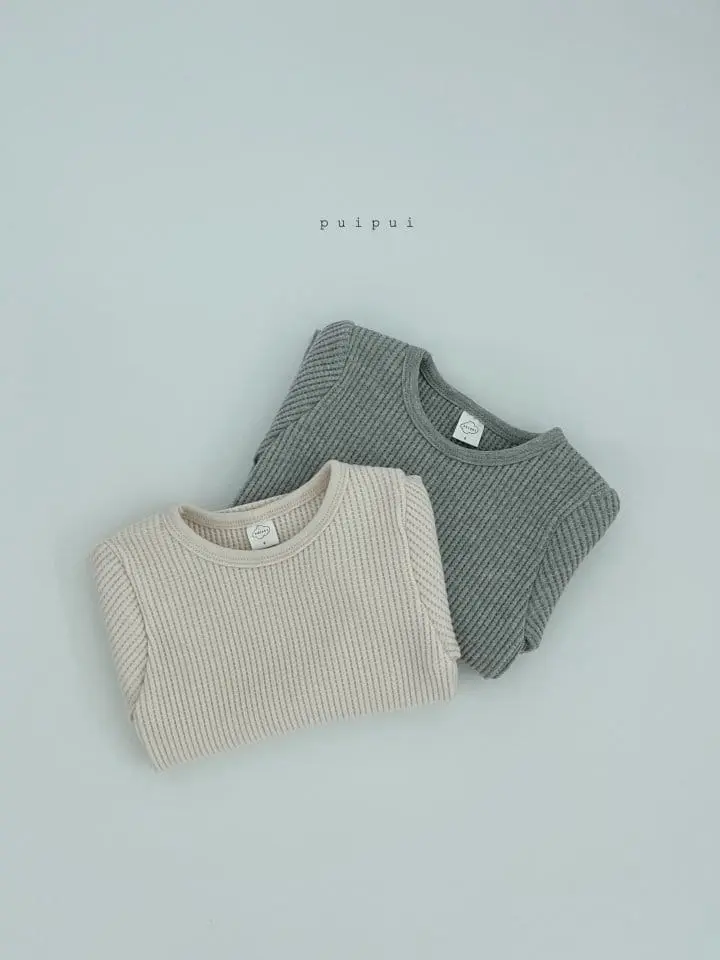 Puipui - Korean Children Fashion - #kidsshorts - Cream Fleece Waffle Tee - 5